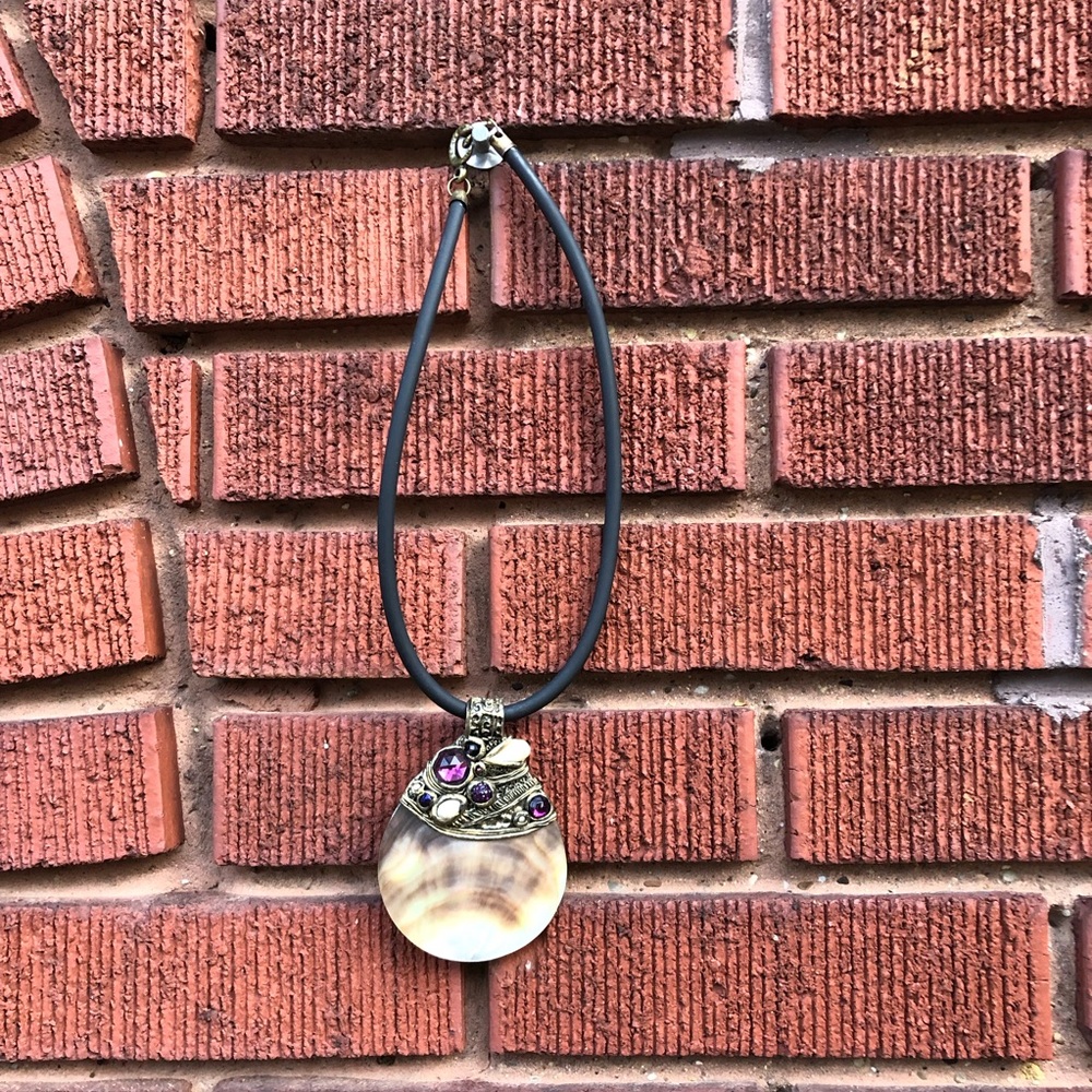 Oyster Shell Choker, Mother Of Pearl Pendant, Artisan Made Signed, Statement - Picture 2 of 12